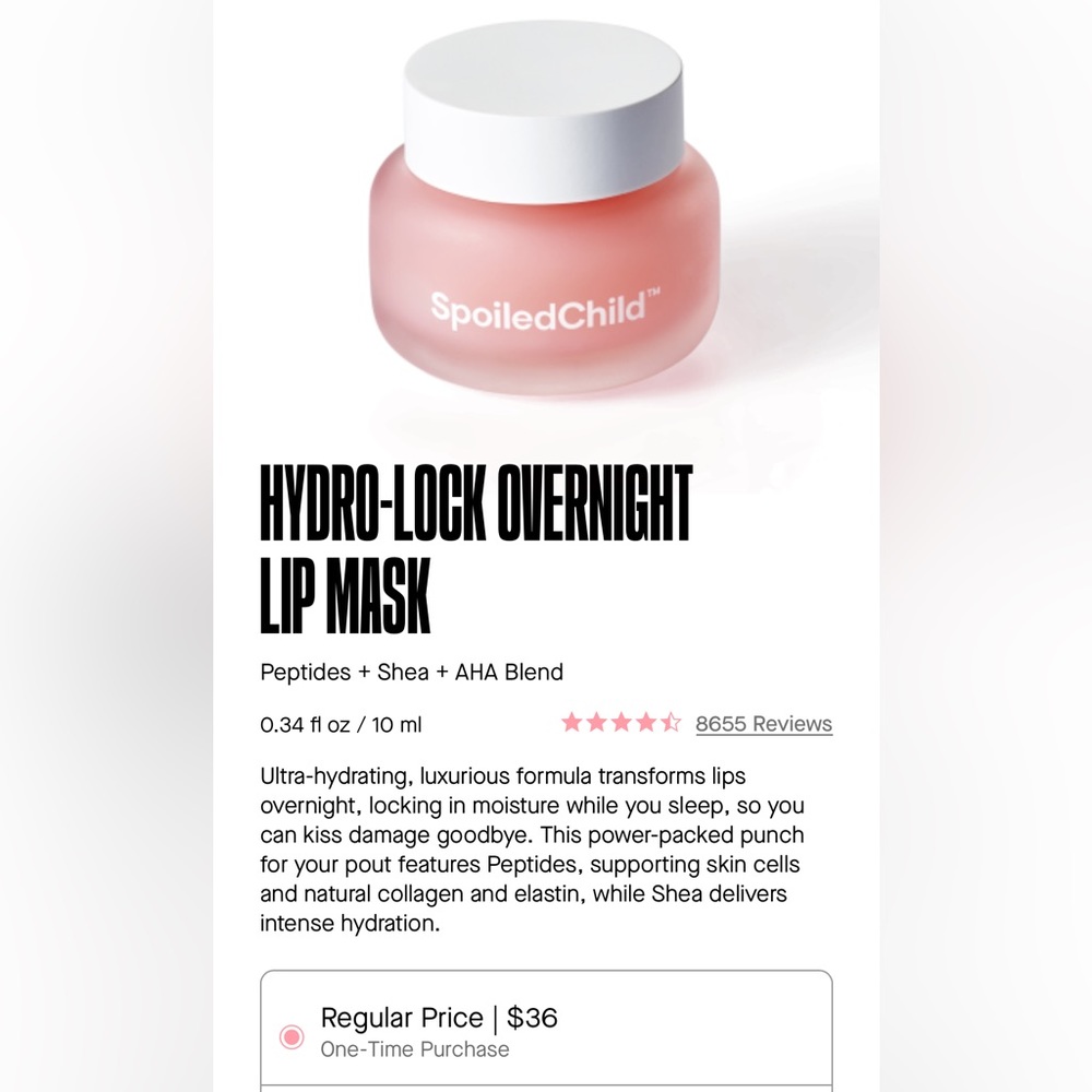 New!! Spoiled Child Hydro-lock overnight lip mask.